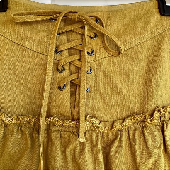 Free People Skirt Lace Up Back Khaki Frilled Women’s Size 0 Side zip - Picture 5 of 13